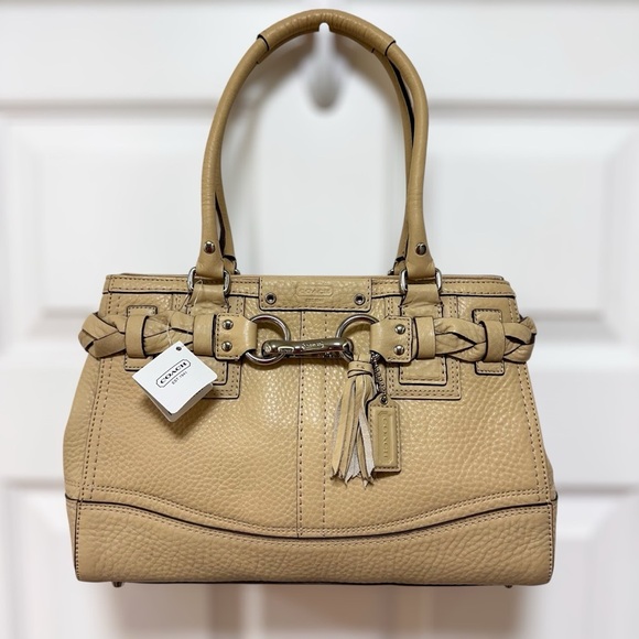 Coach Handbags - Coach Hamptons Vintage Braided Satchel Tan Sand Pebbled Leather NWT